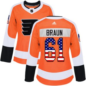 Amazing Adidas Flyers #61 Justin Braun Orange Home Authentic USA Flag Women's Stitched NHL Jersey to show your team spirit