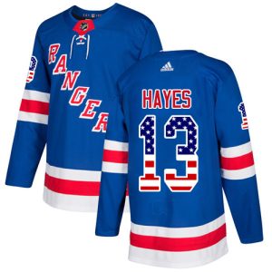 Stunning Adidas Rangers #13 Kevin Hayes Royal Blue Home Authentic USA Flag Stitched NHL Jersey to show your team spirit