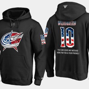 Sleek Blue Jackets #10 Alexander Wennberg NHL Banner Wave Usa Flag Black Hoodie for ultimate sports enthusiasts