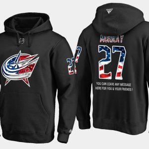 Gorgeous Blue Jackets #27 Ryan Murray NHL Banner Wave Usa Flag Black Hoodie for ultimate sports enthusiasts