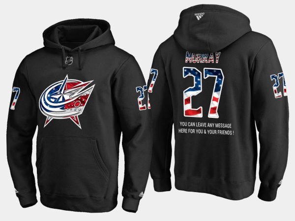 Gorgeous Blue Jackets #27 Ryan Murray NHL Banner Wave Usa Flag Black Hoodie for ultimate sports enthusiasts