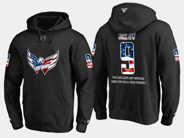 Stunning Capitals #9 Dmitry Orlov NHL Banner Wave Usa Flag Black Hoodie to complete your fan gear collection
