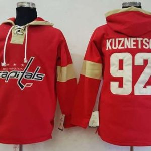Stunning Capitals #92 Evgeny Kuznetsov Red Pullover Hoodie Stitched NHL Jersey to complete your fan gear collection