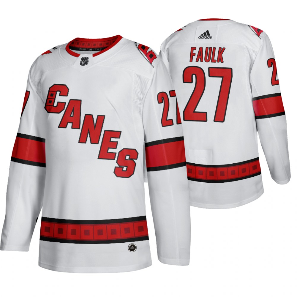 Fantastic Carolina Hurricanes #27 Justin Faulk Men's 2019 20 Away Authentic Player White Stitched NHL Jersey perfect for game days