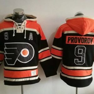 Stunning Flyers #9 Ivan Provorov Black Sawyer Hooded Sweatshirt Stitched NHL Jersey for ultimate sports enthusiasts