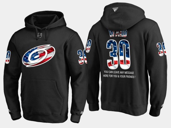 Sleek Hurricanes #30 Cam Ward NHL Banner Wave Usa Flag Black Hoodie a must - have for collectors