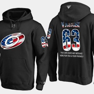 Sleek Hurricanes #63 Josef Vasicek NHL Banner Wave Usa Flag Black Hoodie a must - have for collectors