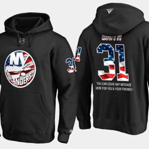 Impressive Islanders #31 Billy Smith NHL Banner Wave Usa Flag Black Hoodie perfect for game days