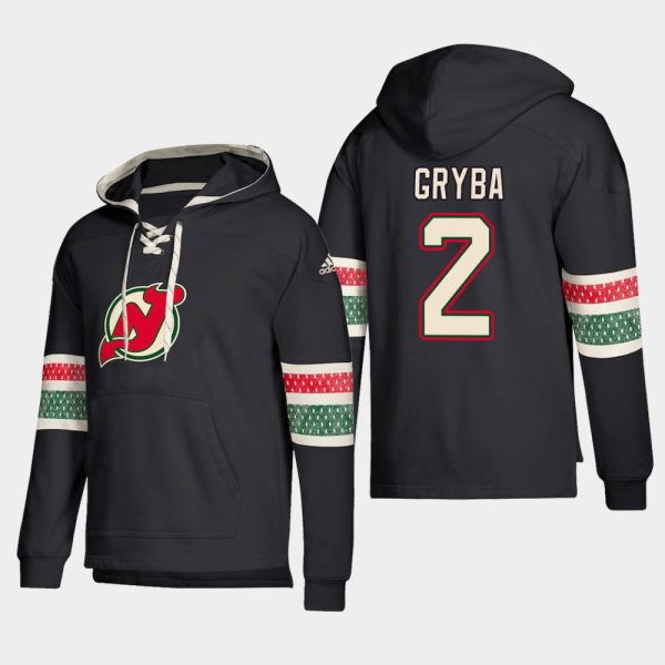 Stunning New Jersey Devils #2 Eric Gryba Black adidas Lace Up Pullover Hoodie to complete your fan gear collection