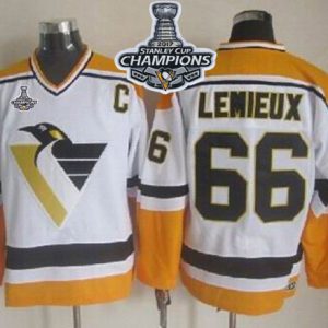 Gorgeous Penguins #66 Mario Lemieux White/Yellow CCM Throwback 2017 Stanley Cup Finals Champions Stitched NHL Jersey to show your team spirit