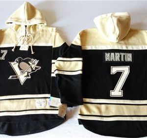 Sleek Penguins #7 Paul Martin Black Sawyer Hooded Sweatshirt Stitched NHL Jersey to stand out at the arena