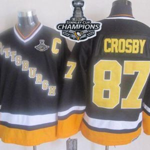Stylish Penguins #87 Sidney Crosby Black/Yellow CCM Throwback 2017 Stanley Cup Finals Champions Stitched NHL Jersey to show your team spirit