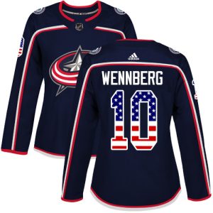 Impressive Adidas Blue Jackets #10 Alexander Wennberg Navy Blue Home Authentic USA Flag Women's Stitched NHL Jersey perfect for game days