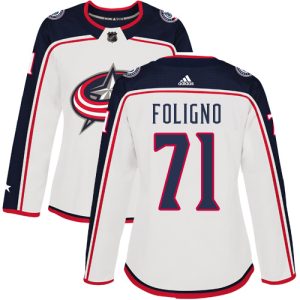 Gorgeous Adidas Blue Jackets #71 Nick Foligno White Road Authentic Women's Stitched NHL Jersey to stand out at the arena