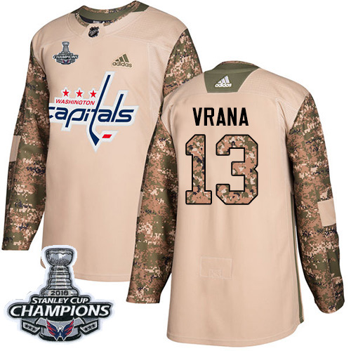 Stylish Adidas Capitals #13 Jakub Vrana Camo Authentic 2017 Veterans Day Stanley Cup Final Champions Stitched NHL Jersey a must - have for collectors