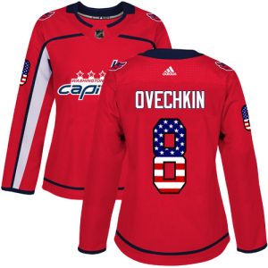 Impressive Adidas Capitals #8 Alex Ovechkin Red Home Authentic USA Flag Women's Stitched NHL Jersey to complete your fan gear collection