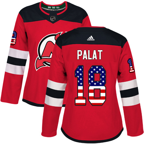 Unique Adidas Devils #18 Ondrej Palat Red Home Authentic USA Flag Women's Stitched NHL Jersey to stand out at the arena