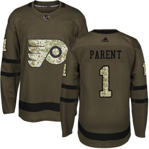 Stylish Adidas Flyers #1 Bernie Parent Green Salute to Service Stitched NHL Jersey to complete your fan gear collection