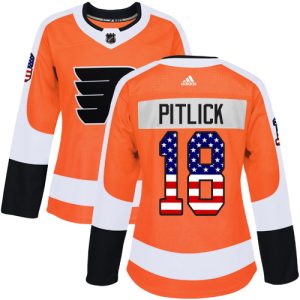 Stylish Adidas Flyers #18 Tyler Pitlick Orange Home Authentic USA Flag Women's Stitched NHL Jersey to stand out at the arena