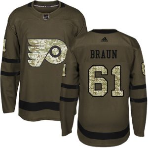 Amazing Adidas Flyers #61 Justin Braun Green Salute to Service Stitched Youth NHL Jersey to complete your fan gear collection