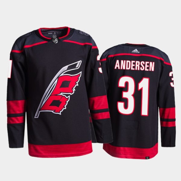 Fantastic Adidas Hurricanes #31 Frederik Andersen Men's 2021 22 Alternate Authentic NHL Jersey Black for ultimate sports enthusiasts