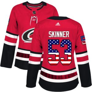 Amazing Adidas Hurricanes #53 Jeff Skinner Red Home Authentic USA Flag Women's Stitched NHL Jersey to stand out at the arena