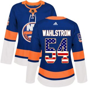 Stunning Adidas Islanders #54 Oliver Wahlstrom Royal Blue Home Authentic USA Flag Women's Stitched NHL Jersey to stand out at the arena