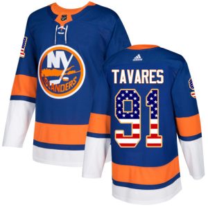 Stylish Adidas Islanders #91 John Tavares Royal Blue Home Authentic USA Flag Stitched Youth NHL Jersey perfect for game days