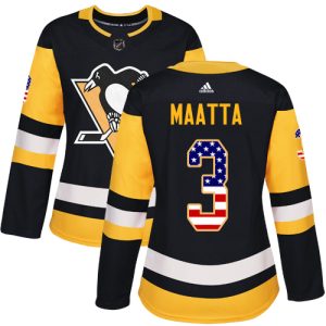 Gorgeous Adidas Penguins #3 Olli Maatta Black Home Authentic USA Flag Women's Stitched NHL Jersey perfect for game days