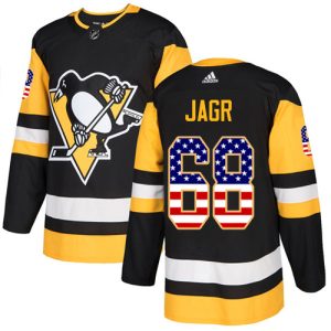 Stylish Adidas Penguins #68 Jaromir Jagr Black Home Authentic USA Flag Stitched NHL Jersey perfect for game days