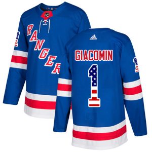 Fantastic Adidas Rangers #1 Eddie Giacomin Royal Blue Home Authentic USA Flag Stitched NHL Jersey to show your team spirit
