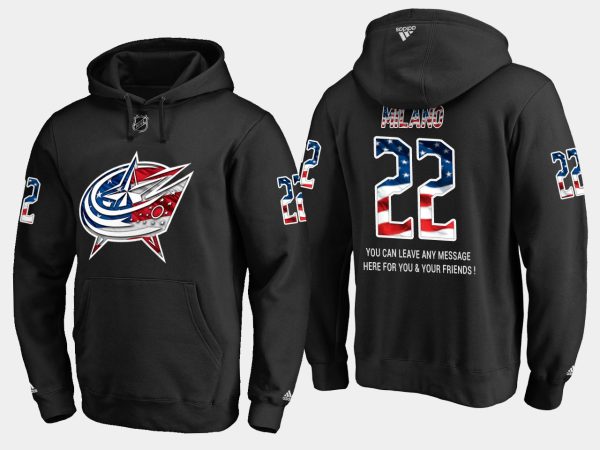 Impressive Blue Jackets #22 Sonny Milano NHL Banner Wave Usa Flag Black Hoodie to show your team spirit