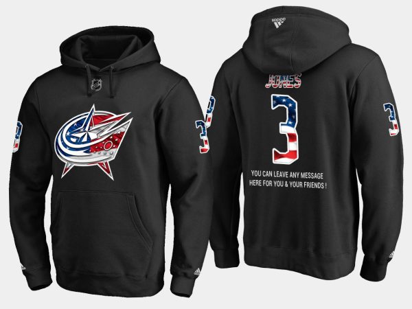 Sleek Blue Jackets #3 Seth Jones NHL Banner Wave Usa Flag Black Hoodie to complete your fan gear collection