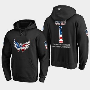 Sleek Capitals #1 Pheonix Copley NHL Banner Wave Usa Flag Black Hoodie to show your team spirit