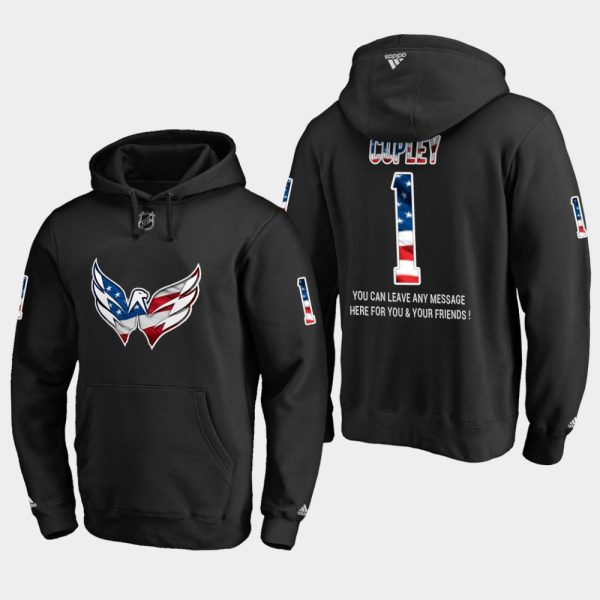 Sleek Capitals #1 Pheonix Copley NHL Banner Wave Usa Flag Black Hoodie to show your team spirit