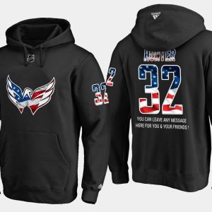 Sleek Capitals #32 Dale Hunter NHL Banner Wave Usa Flag Black Hoodie for ultimate sports enthusiasts