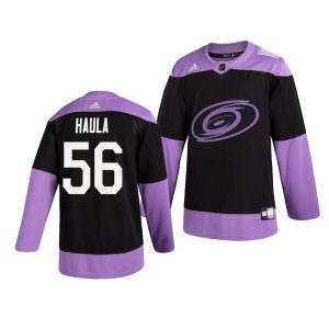 Stunning Carolina Hurricanes #56 Erik Haula Adidas Men's Hockey Fights Cancer Practice NHL Jersey Black perfect for game days