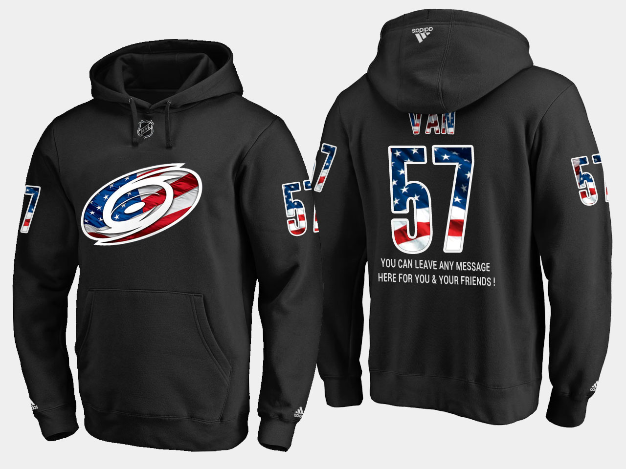 Stylish Hurricanes #57 Trevor Van NHL Banner Wave Usa Flag Black Hoodie to complete your fan gear collection