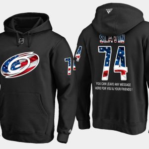 Fantastic Hurricanes #74 Jaccob Slavin NHL Banner Wave Usa Flag Black Hoodie for die - hard hockey fans