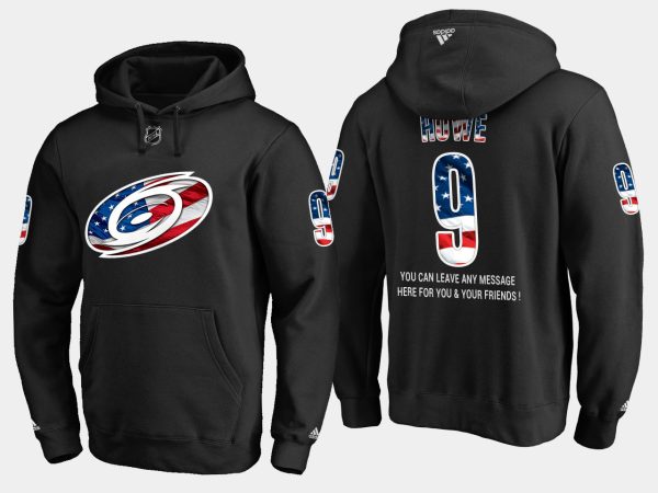 Stunning Hurricanes #9 Gordie Howe NHL Banner Wave Usa Flag Black Hoodie to complete your fan gear collection