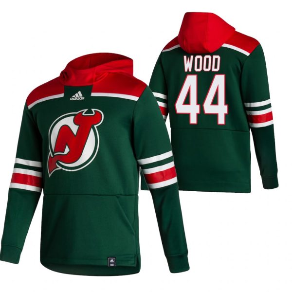 Gorgeous New Jersey Devils #44 Miles Wood Adidas Reverse Retro Pullover Hoodie Green perfect for game days