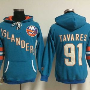Amazing New York Islanders #91 John Tavares Baby Blue Women's Old Time Heidi NHL Hoodie for die - hard hockey fans