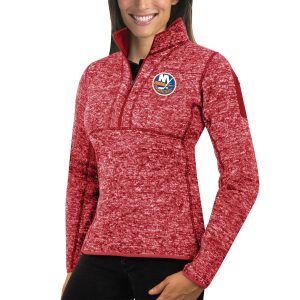 Unique New York Islanders Antigua Women's Fortune 1/2 Zip Pullover Sweater Red perfect for game days