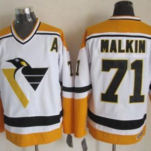 Stylish Penguins #71 Evgeni Malkin White/Yellow CCM Throwback Stitched NHL Jersey for ultimate sports enthusiasts