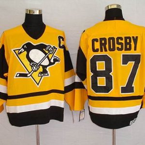 Sleek Penguins #87 Sidney Crosby Stitched Yellow Mitchell&Ness NHL Jersey to show your team spirit