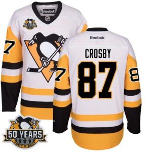 Stylish Penguins #87 Sidney Crosby White/Black CCM Throwback 50th Anniversary Stitched NHL Jersey to show your team spirit