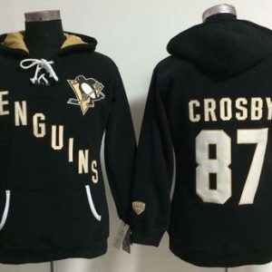 Gorgeous Pittsburgh Penguins #87 Sidney Crosby Black Women's Old Time Heidi NHL Hoodie to stand out at the arena