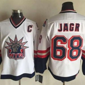 Stunning Rangers #68 Jaromir Jagr White CCM Statue of Liberty Stitched NHL Jersey perfect for game days