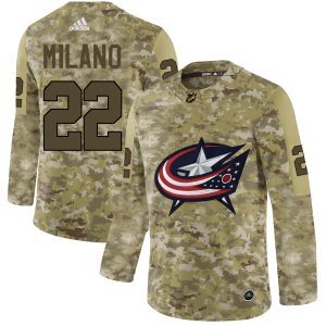 Stylish Adidas Blue Jackets #22 Sonny Milano Camo Authentic Stitched NHL Jersey for die - hard hockey fans