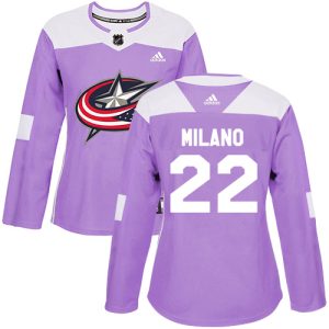 Sleek Adidas Blue Jackets #22 Sonny Milano Purple Authentic Fights Cancer Women's Stitched NHL Jersey perfect for game days